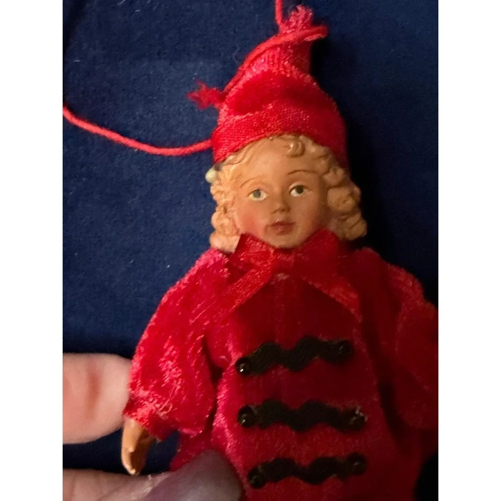 Vintage Red Velvet Christmas Ornaments Set of 6 Victorian Style Boy Girl Figures